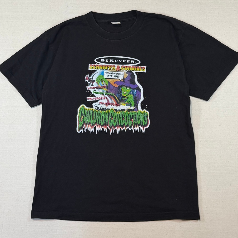 Vintage DeKuyper Schnapps Witch Cauldron Concoctions T-Shirt Black Mens Large